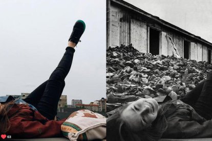 Les fotos al memorial de l'Holocaust, amb un altre fons