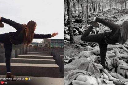 Les fotos al memorial de l'Holocaust, amb un altre fons