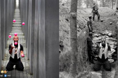 Les fotos al memorial de l'Holocaust, amb un altre fons