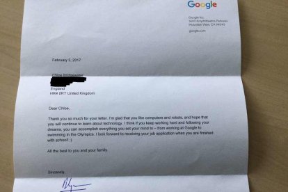 Una nena escriu una carta a Google demanant feina i el director li respon