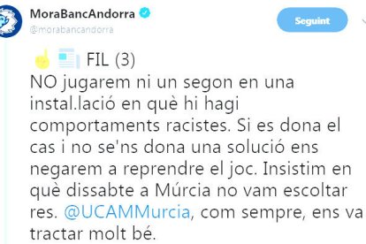 El MoraBanc es negarà a jugar si hi ha insults racistes
