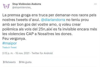Stop Violències s'atorga l'exclusivitat del feminisme al país