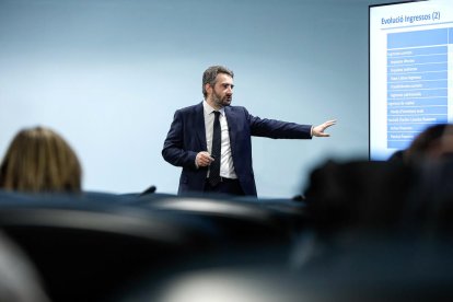 El ministre de Finances, Eric Jover, presentant els eixos principals del pressupost del 2022.