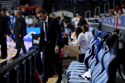 Ibon Navarro, aquest dissabte, en el que va ser el darrer partit que ha dirigit com a tècnic del MoraBanc Andorra.