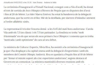 Notícia sobre els Jocs publicada pel Diari