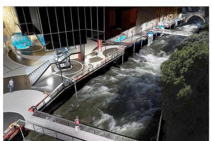 Vista de la instal·lació des de l'altra banda del riu.