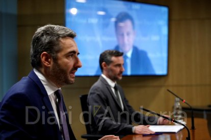 Eric Jover, Marc Ballestà i Rodolphe Blavy en la roda de premsa d'ahir.