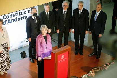La síndica, Roser Suñé, durant la intervenció ahir al Consell General.