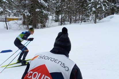 Irineu Esteve, durant la cursa de 15 quilòmetres estil patinador celebrada ahir.