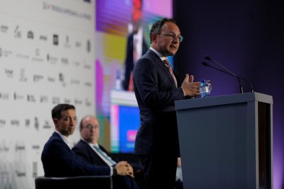 El cap de Govern, Xavier Espot, durant la intervenció a la Trobada Empresarial al Pirineu.