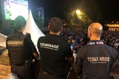 Un agent andorrà fent vigilància a la fan zone del Mundial de Rugbi a Tolosa