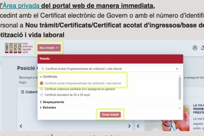 Nou tràmit que es troba al web de la CASS.