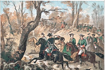 L’emperador Napoleó III i l’emperadriu Eugènia caçant als boscos de Compiègne.