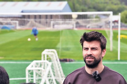 Gerard Piqué, a l’entrenament celebrat ahir a l’Estadi Comunal.