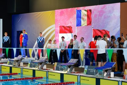Kevin Teixeira, al podi dels 1.500 metres lliures.