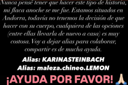 La crida, feta a través de les xarxes socials, per ajudar a la família.