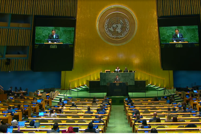Espot pronunciant el discurs ahir a l’assemblea de l’ONU.