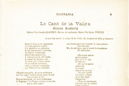 Lo Cant de la Valira, tal com es va publicar el 1905.