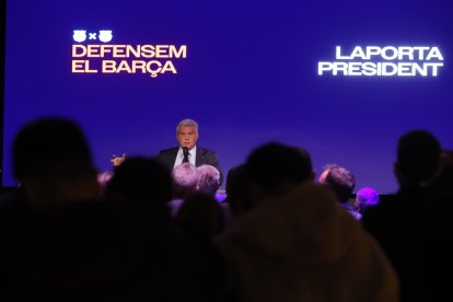 L'expresident del Barça, Joan Laporta, durant la presentació de la campanya davant dels socis a Andorra.