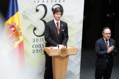 El Síndic general, Carles Ensenyat, durant el discurs a les autoritats.