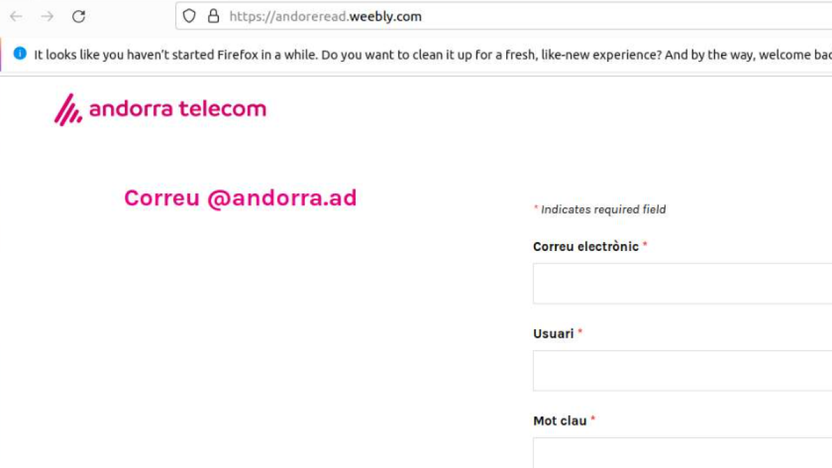 El correu d'Andorra Telecom pateix un atac de phishing