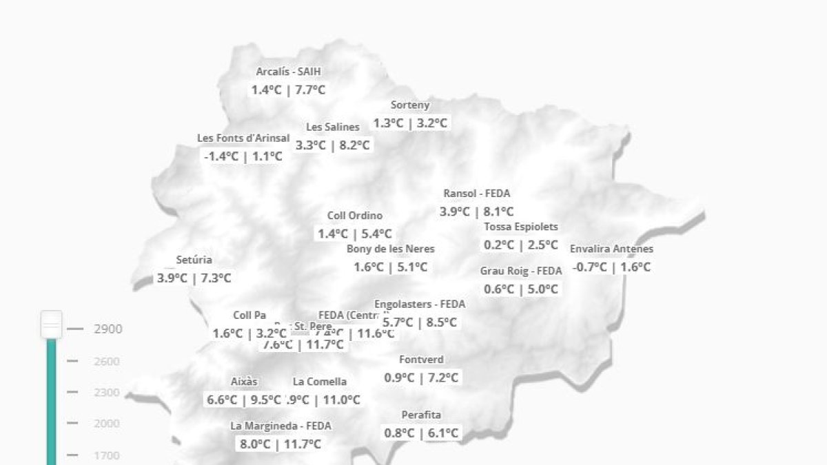 Mapa de les temperatures mínimes i màximes d'avui