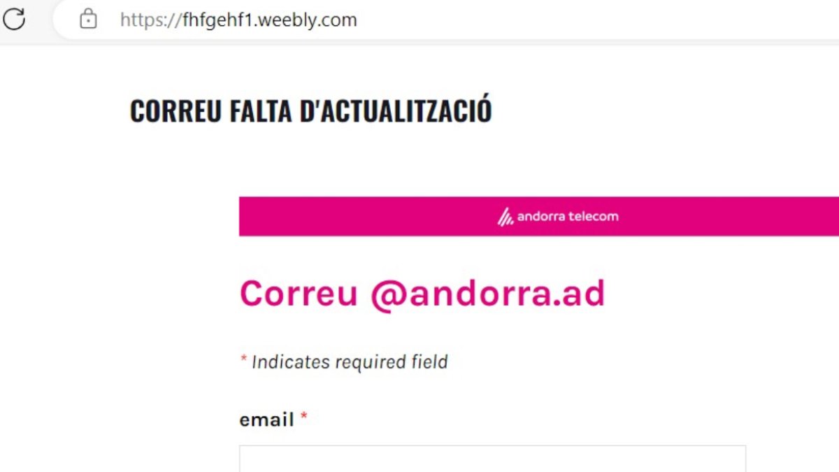 El correu d'Andorra Telecom pateix un atac de phishing