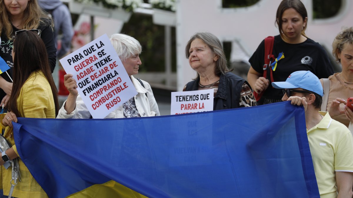 Una manifestació d’un grup de refugiats ucraïnesos el 2023.