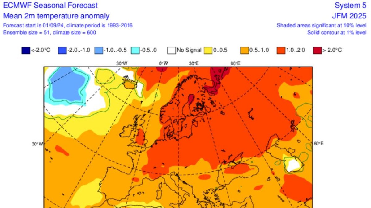 El mapa de l'anomalia de les temperatures en els propers mesos