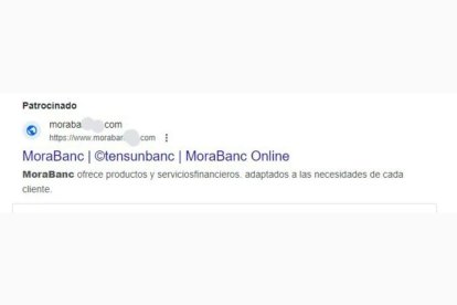 La pàgina web falsa a un buscador