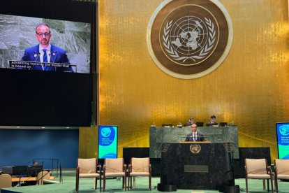 Jordi Torres durant la seva intervenció a l'ONU.