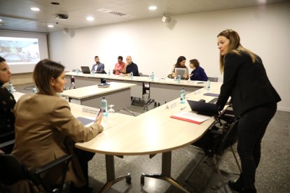 La ministra Helena Mas en una reunió amb representants dels col·lectius sanitaris.