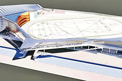 Simulació del projecte, amb el recinte multiús i l’Estadi Comunal.