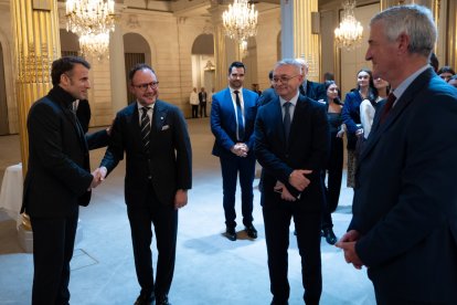 Xavier Espot amb Emmanuel Macron, Patrick Strzoda i Patrice Faure