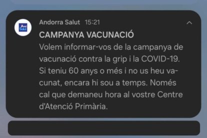 Notificació d’Andorra Salut.