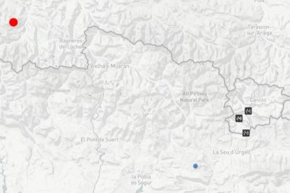 El punt vermell marca l'epicentre del terratrèmol