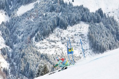 L’andorrà Joan Verdú, en un moment de la segona mànega del gegant de Saalbach, ahir.