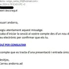 Un dels missatges de phishing