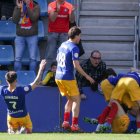 Els jugadors de l'FC Andorra celebrant el gol de Nieto
