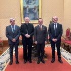 Ladislau Baró, el cardenal Pietro Parolin, Xavier Espot i Carles Àlvarez ahir al Vaticà