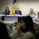 El cap de Govern, Xavier Espot, amb les ministres Mas i Marín a la reunió de la Comissió Nacional de la Discapacitat celebrada aquest matí.