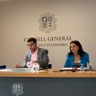 El conseller general Pere Baró i la consellera Laia Moliné en la roda de premsa aquest matí.