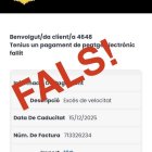 Un dels missatges SMS fraudulents.