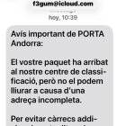 Missatge frauduelnt que arriba als telèfons dels usuaris.