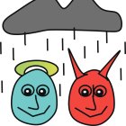 Representació d'un angel i un dimoni en forma de gotes d'aigua.