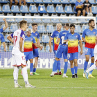Els jugadors de l'FC Andorra celebren el segon gol tricolor.