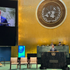 Jordi Torres durant la seva intervenció a l'ONU