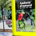 Un gos reflectit en un panell publicitari.