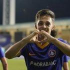 Martín celebrant el gol contra el Barça Atlètic.