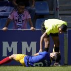 Moment de la lesió d'Albert Solís al camp de la Ponferradina